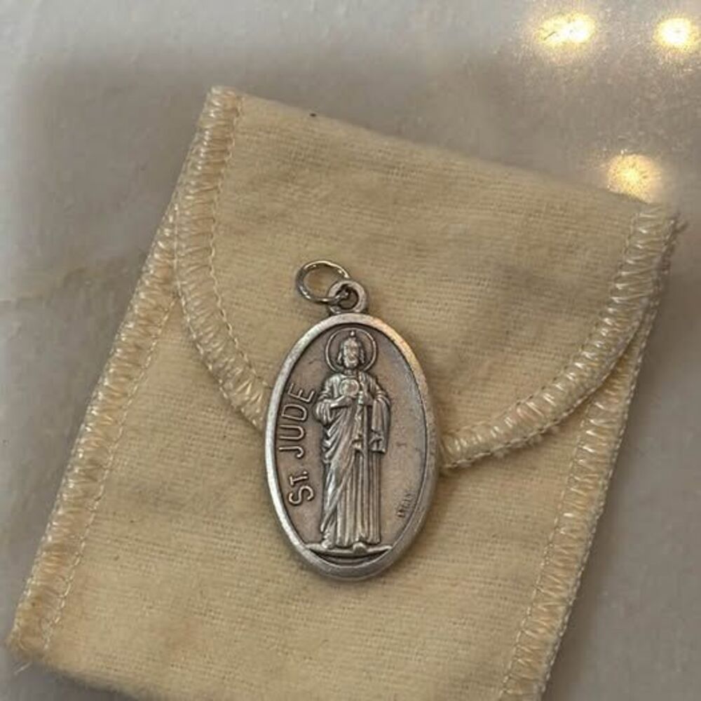 Vintage St Jude Medal Sacred Heart of Jesus Pendant Catholic Italy Jewelry